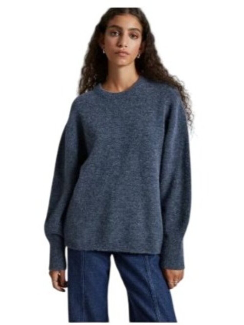 & Other Stories Women's S Navy Fuzzy Sweater Wool Alpaca Relaxed